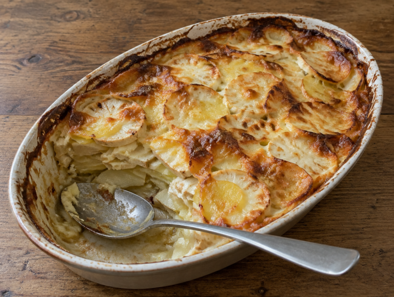 Gratin van knolselderij en aardappel