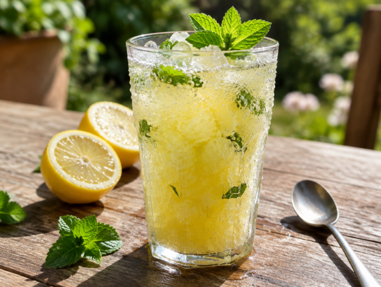 Citroen munt granita: ijskoude drank van geschaafd ijs
