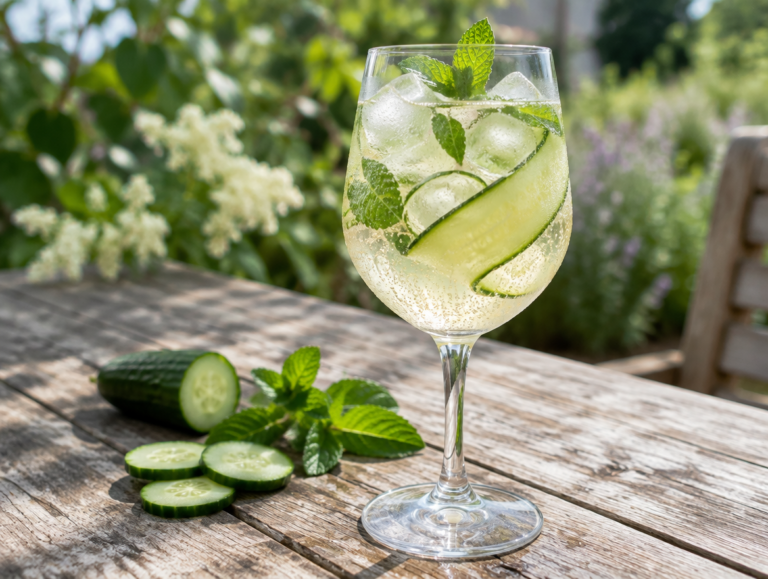 Vlierbloesem spritz met komkommer en munt: licht en groen