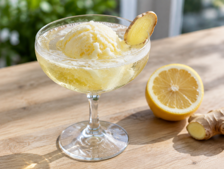 Citroensorbet met prosecco en gember: een bruisend toetje in een glas
