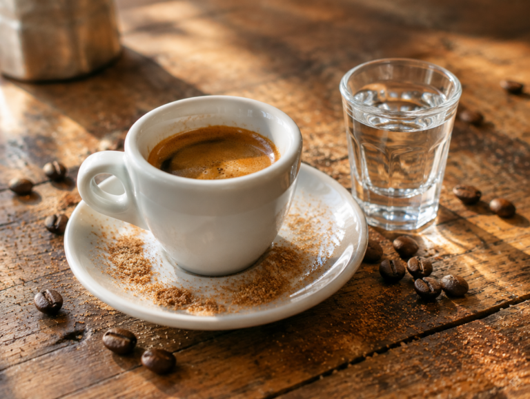 Caffè corretto met grappa en kaneelsuiker