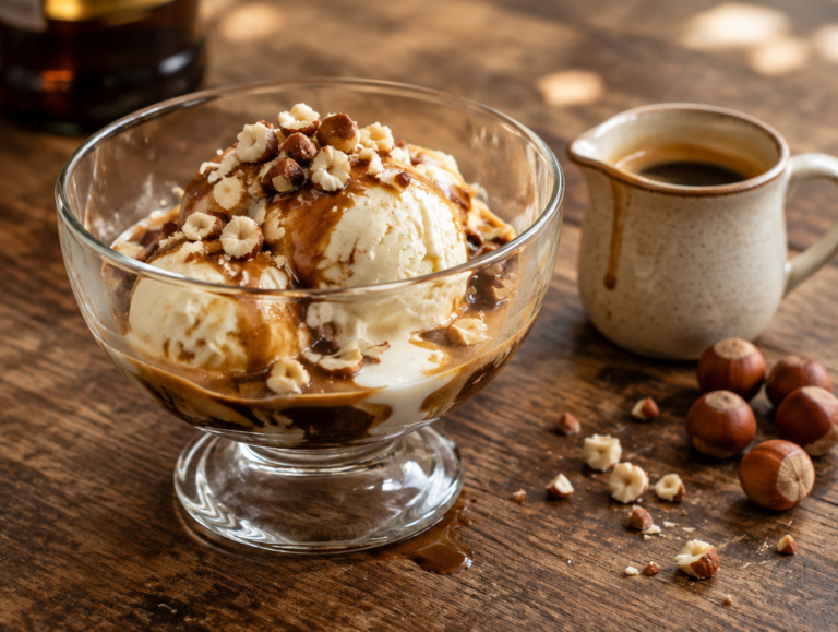 Affogato met frangelico: ijs, espresso en hazelnoot
