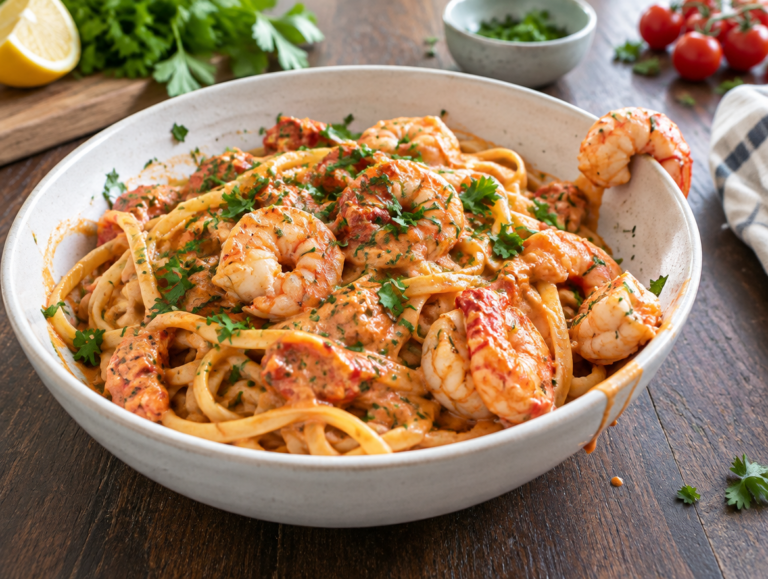 Garnalenpasta met kreeftensaus
