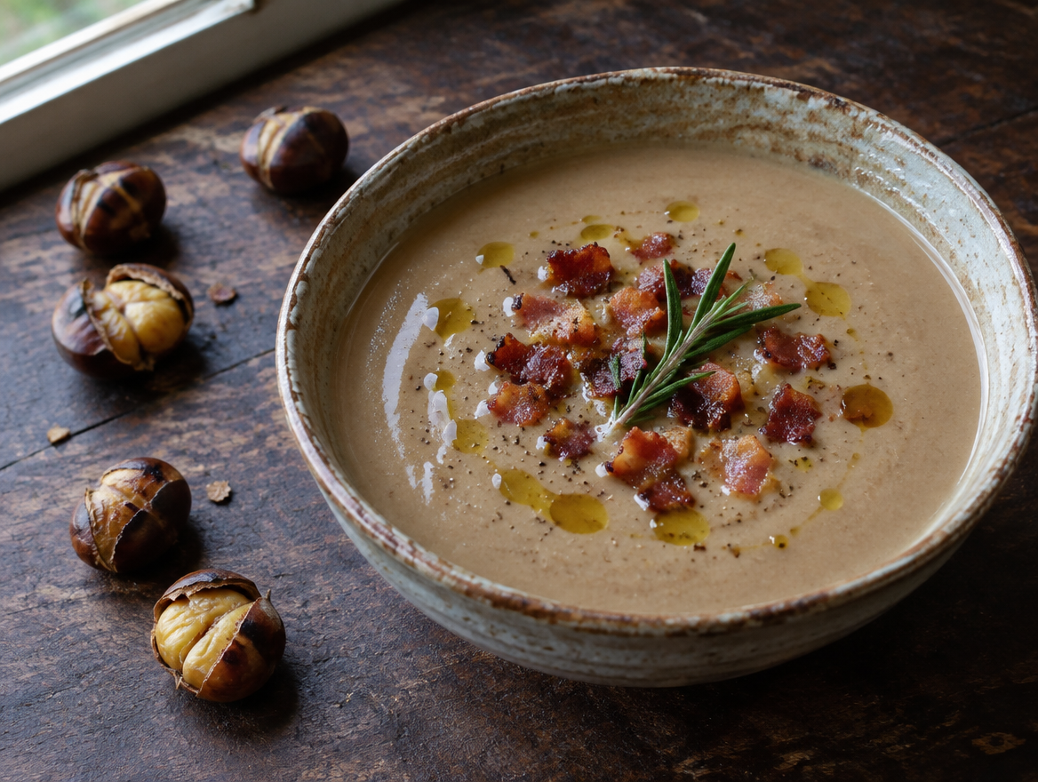 Kastanjesoep met pancetta en rozemarijn