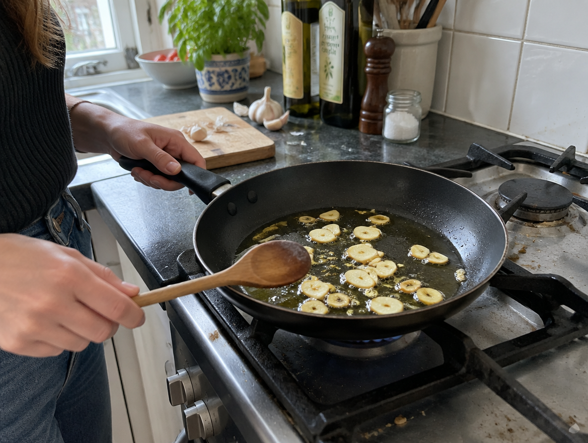 Laat knoflook niet verbranden