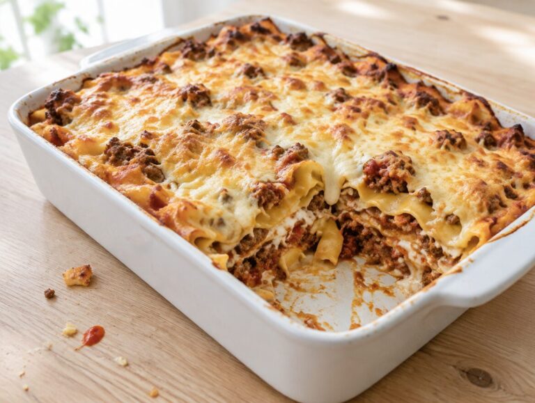 Lintmacaroni-ovenschotel met gehakt en witte saus