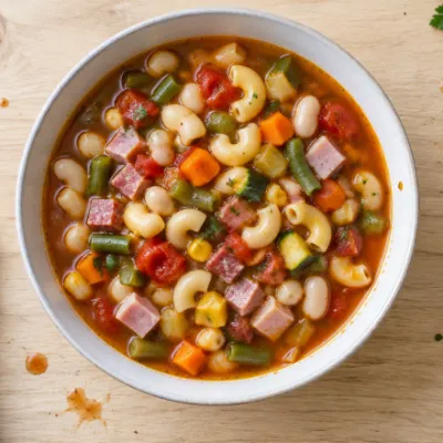 Kom minestronesoep met groenten, bonen en macaroni