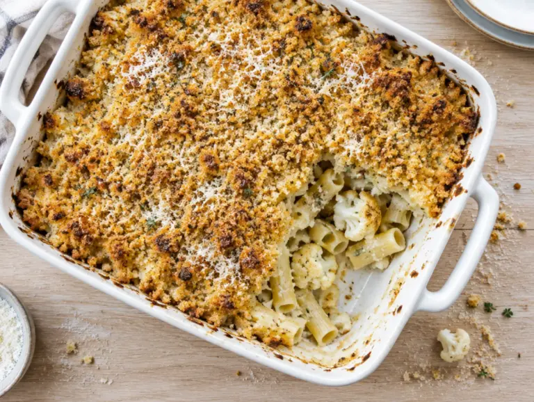 Ovenpasta met bloemkool, pecorino en broodkruim