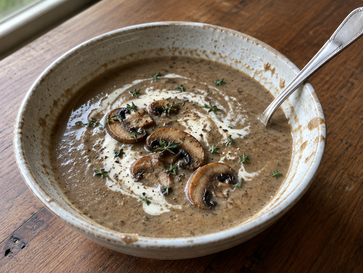 Paddenstoelensoep met mascarpone en tijm