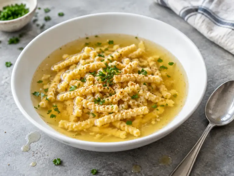 Passatelli in brodo met parmezaan en nootmuskaat