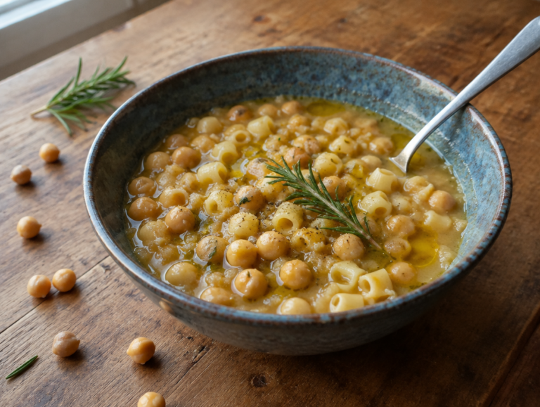 Pasta e ceci met rozemarijnolie