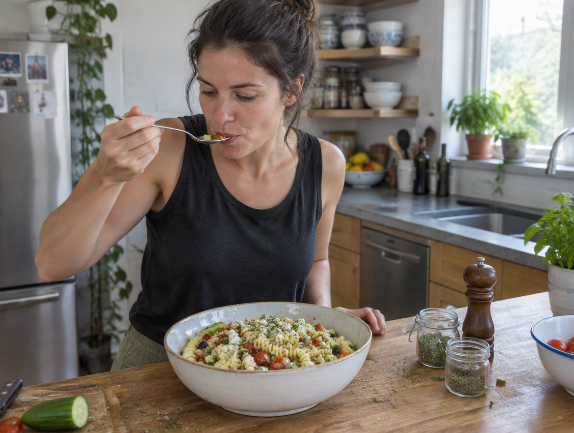 Kruid pastasalades steviger dan warme pasta