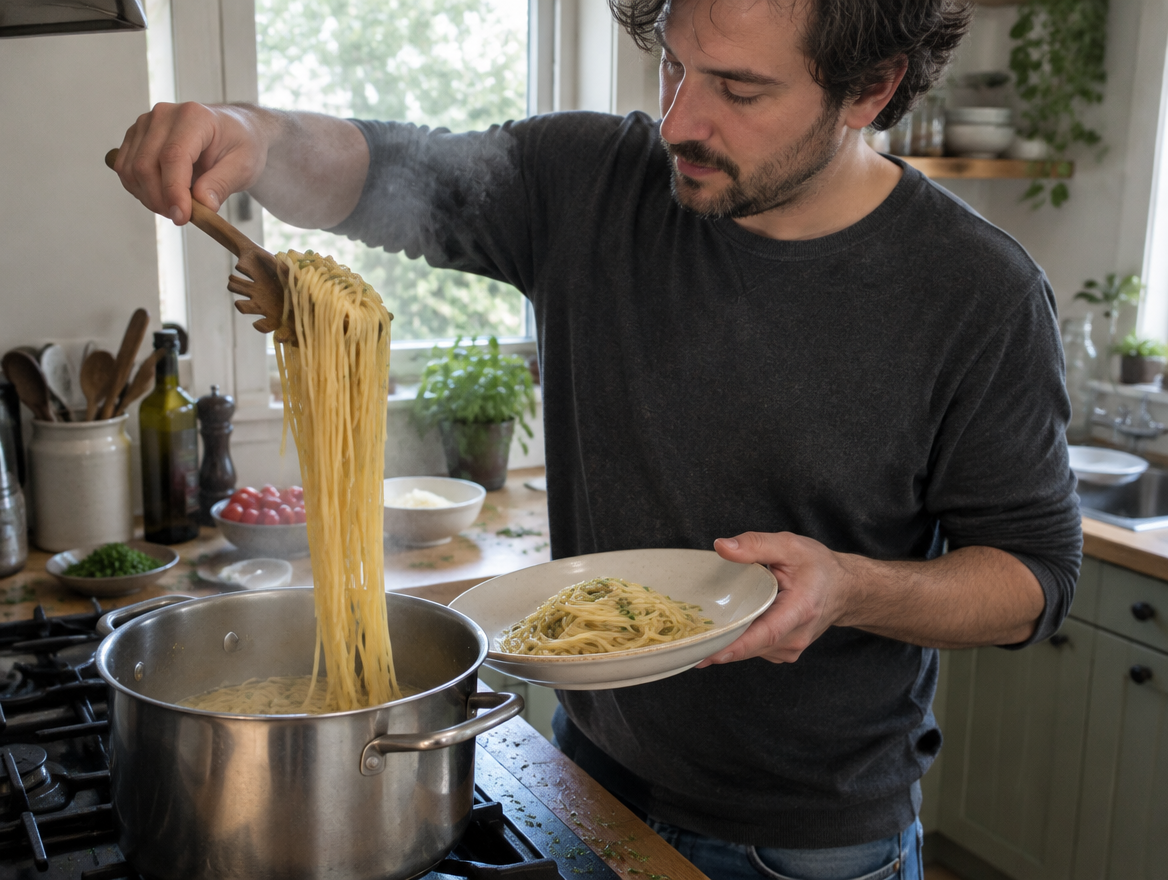 Gebruik een pastavork om te serveren