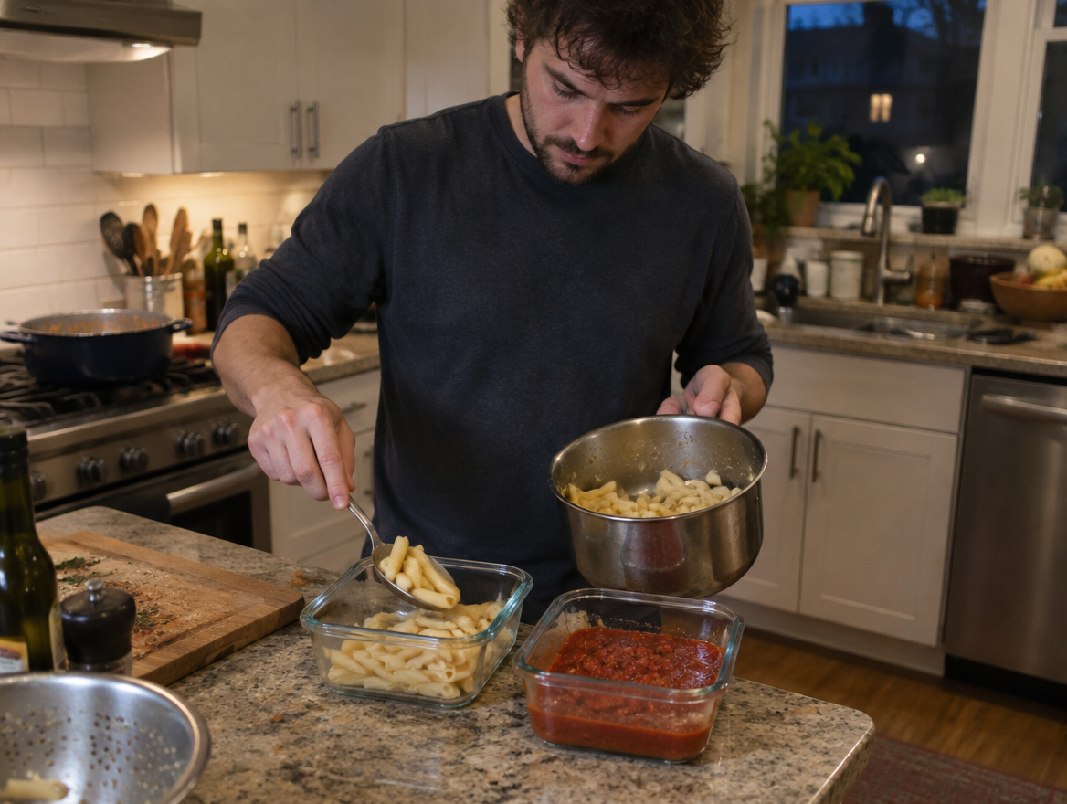 Bewaar restjes pasta apart van de saus