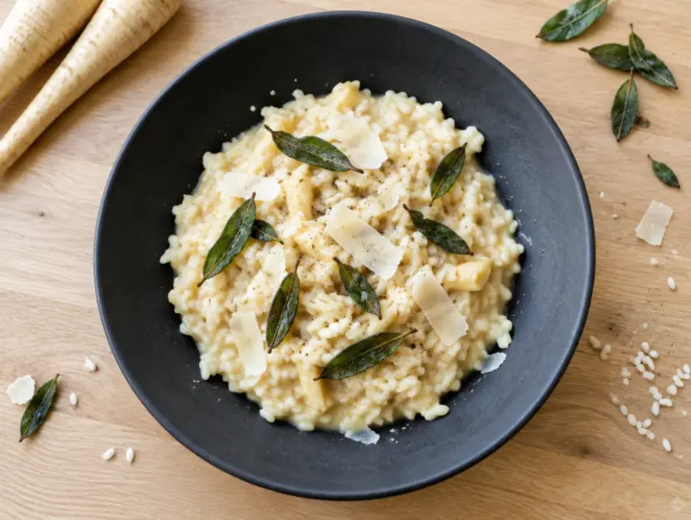 Risotto met pastinaak en gebakken salie