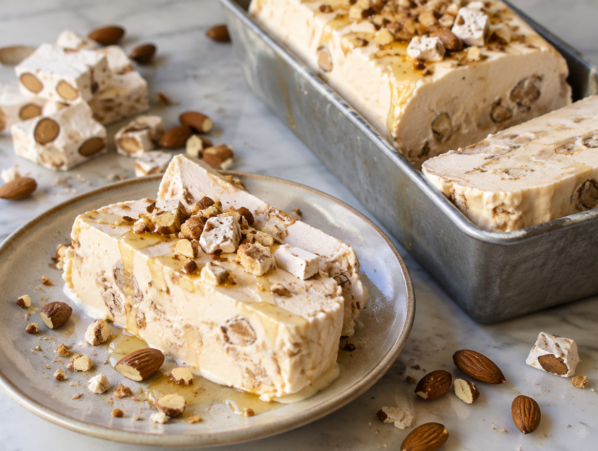 Semifreddo met torrone in plakken
