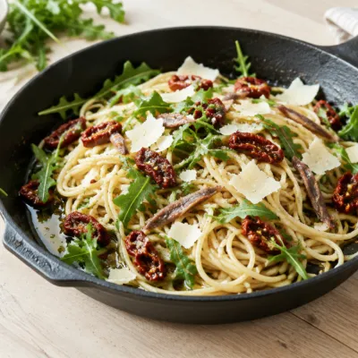 Spaghetti met rucola en ansjovis