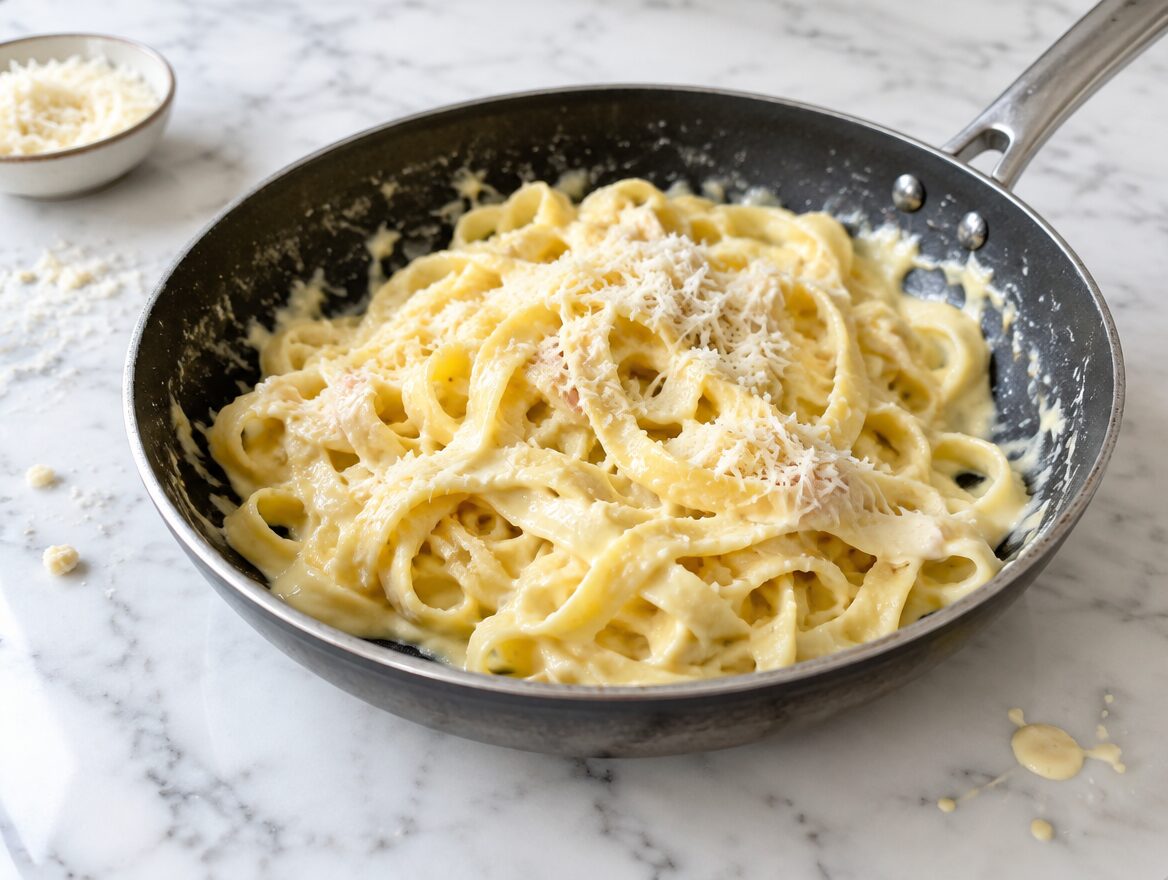 tagliatelle al mascarpone in een romige saus met geraspte kaas