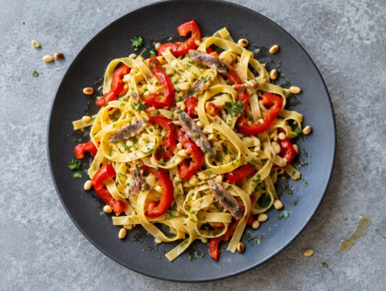 Tagliatelle met ansjovis en paprika