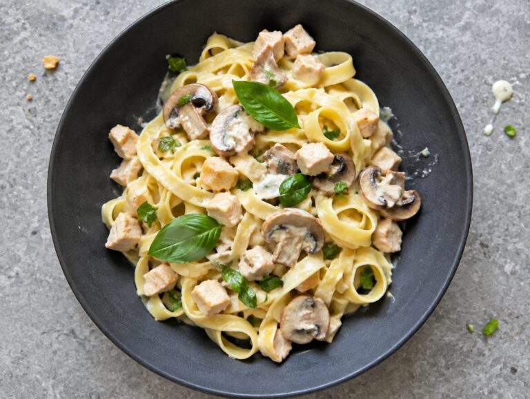 Tagliatelle met kip en champignons
