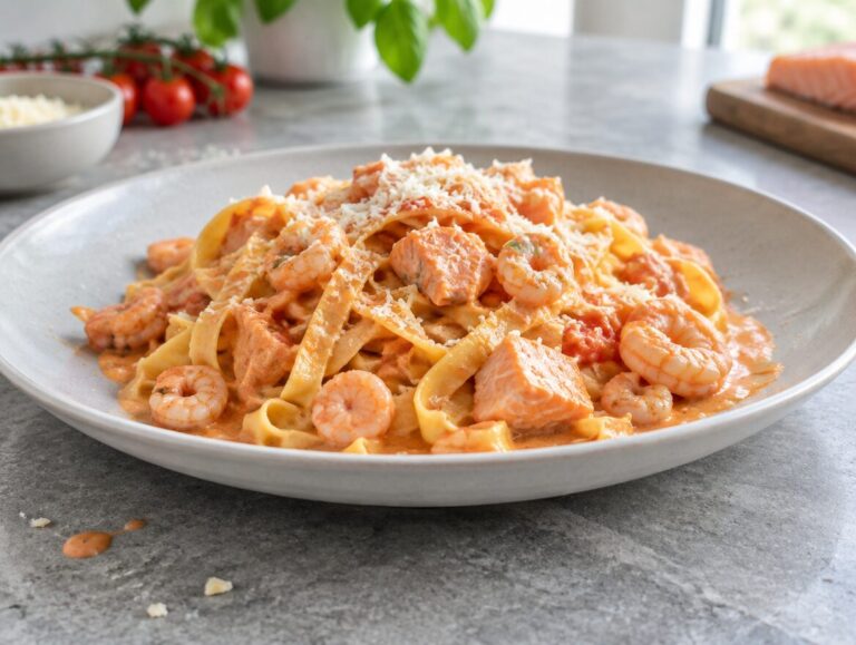 Tagliatelle met zalm en garnalen