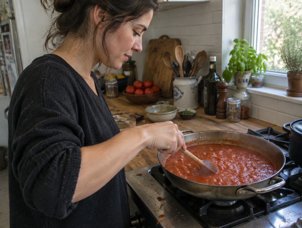 Laat tomatensaus niet te hard koken