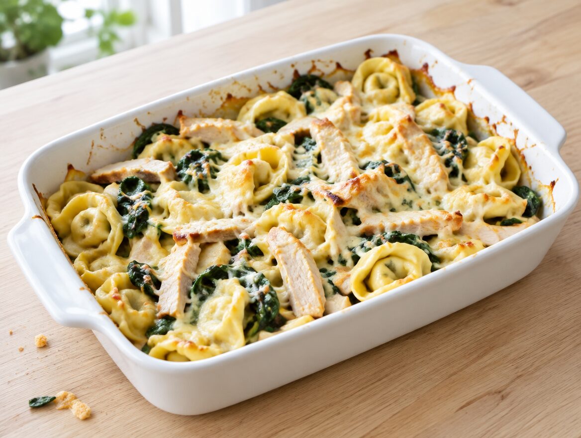 Tortellini con spinaci: tortellini met spinazie en kalkoen uit de oven