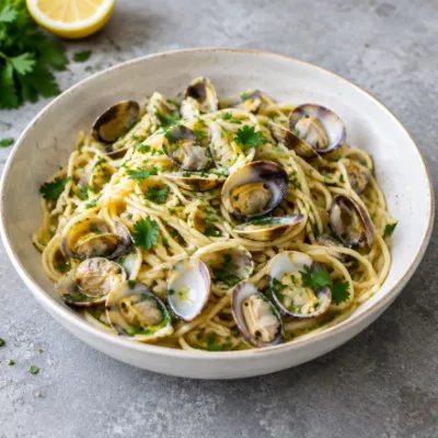 Kom spaghetti alle vongole met verse peterselie
