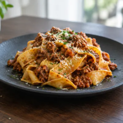 Bord pappardelle met rijke vleesragu