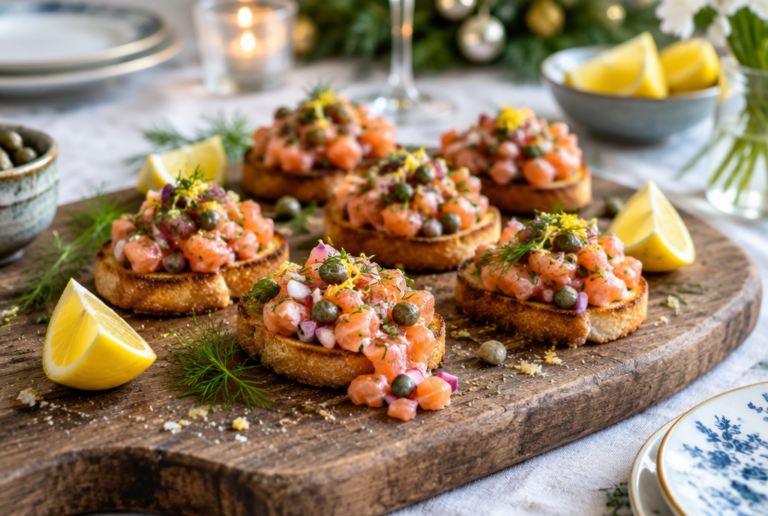Zalmtartaar op crostini met kappertjes