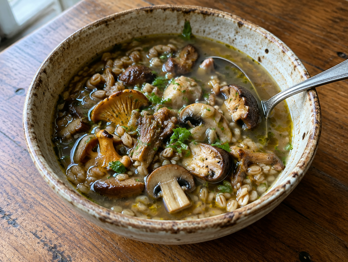 Zuppa di farro met paddenstoelen